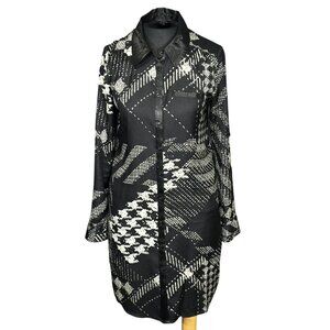 Guess Womens Black & White Long-Sleeve Button-Up Shirt Dress XS